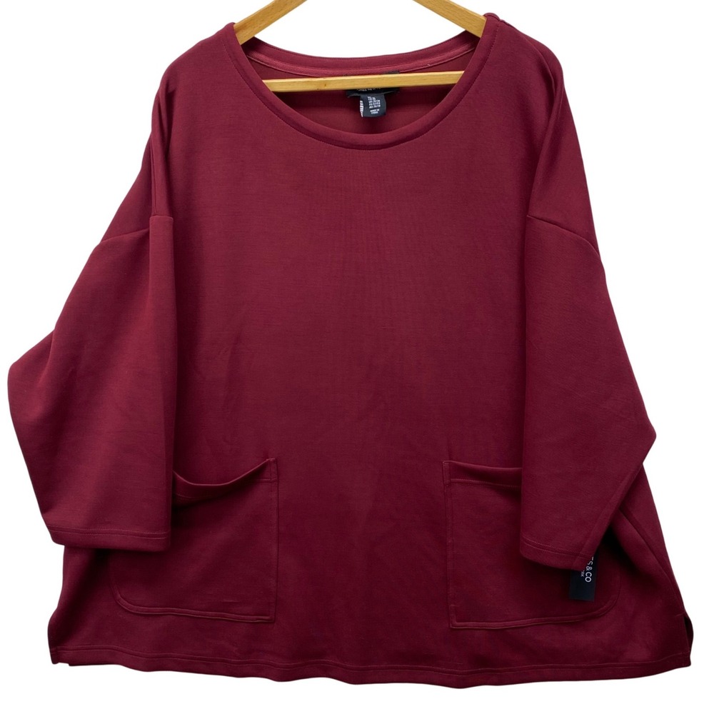 Jones & Co Jones New York Top Womens 3X Burgundy 3/4 Sleeve Pocket Tunic NEW